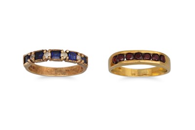 Lot 196 - A GARNET HALF ETERNITY RING, and another 9ct...