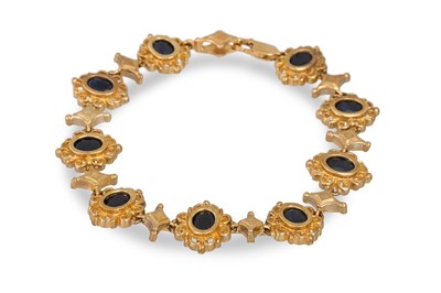 Lot 350 - A 9CT GOLD FANCY LINK BRACELET, set with 9...