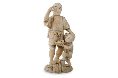 Lot 534 - A JAPANESE OKIMONO FIGURAL GROUP, of a man and...