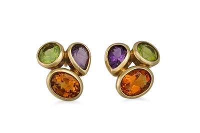 Lot 219 - A PAIR OF CITRINE, PERIDOT AND AMETHYST...