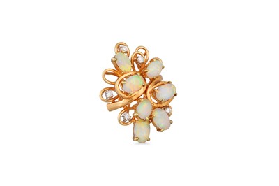 Lot 221 - AN OPAL AND DIAMOND CLUSTER PENDANT, mounted...