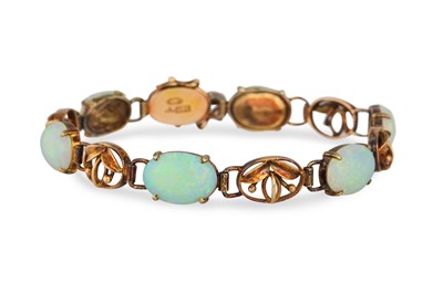 Lot 225 - AN OPAL BRACELET, the cabochon set opals set...