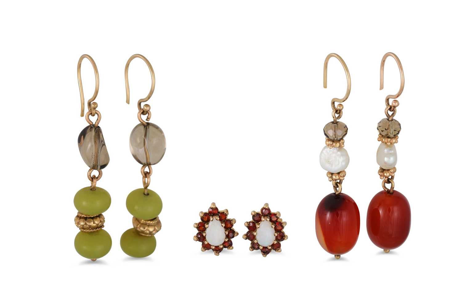Lot 53 - TWO PAIR OF BEADED EARRINGS, together with a...