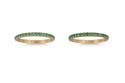 Lot 55 - TWO 9CT GOLD RINGS, set with emerald, Size: M...