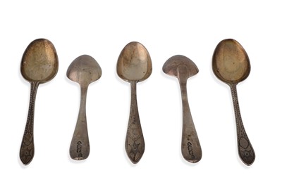 Lot 511 - FIVE GEORGIAN IRISH SILVER TEA SPOONS