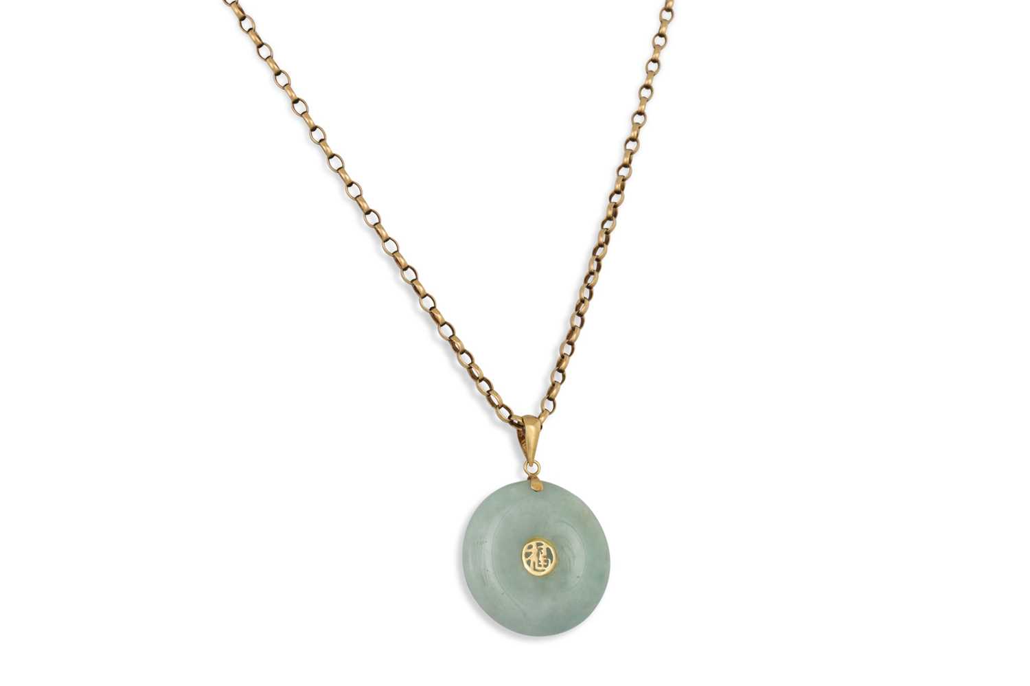 Lot 101 - A JADE PENDANT, with a Chinese motif on a 9ct...