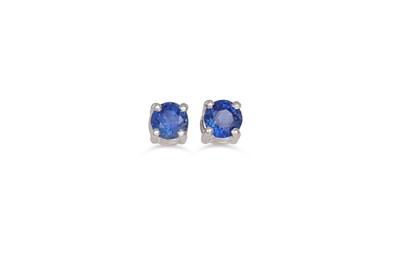 Lot 137 - A PAIR OF SAPPHIRE STUD EARRINGS, mounted in...