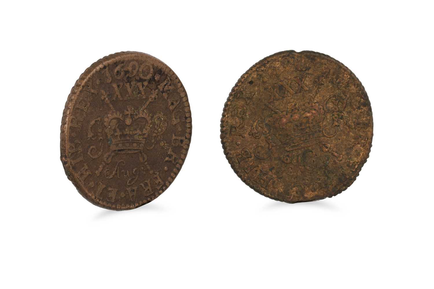 Lot 401 - A PAIR OF 1690 MAY & AUGUST IRISH GUNMONEY...