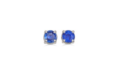 Lot 149 - A PAIR OF SAPPHIRE STUD EARRINGS, mounted in...