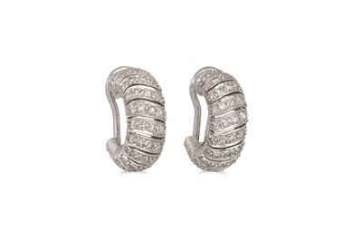 Lot 377 - A PAIR OF DIAMOND SET HOOP EARRINGS, by...