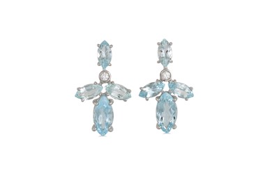 Lot 276 - A PAIR OF AQUAMARINE AND DIAMOND CLUSTER...