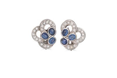 Lot 328 - A PAIR OF SAPPHIRE AND DIAMOND EARRINGS, of...