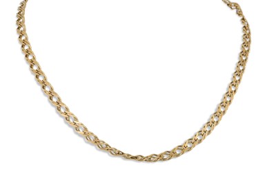 Lot 3 - A 9CT GOLD FLAT CURB LINK NECK CHAIN, 16.8 g.