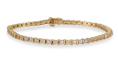 Lot 265 - A 14CT YELLOW GOLD DIAMOND SET BRACELET, 8 g.