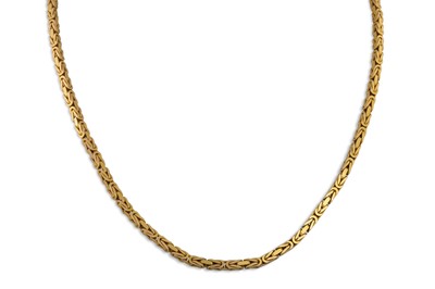 Lot 236 - A 14CT GOLD NECK CHAIN, Byzantine link, 26 g.