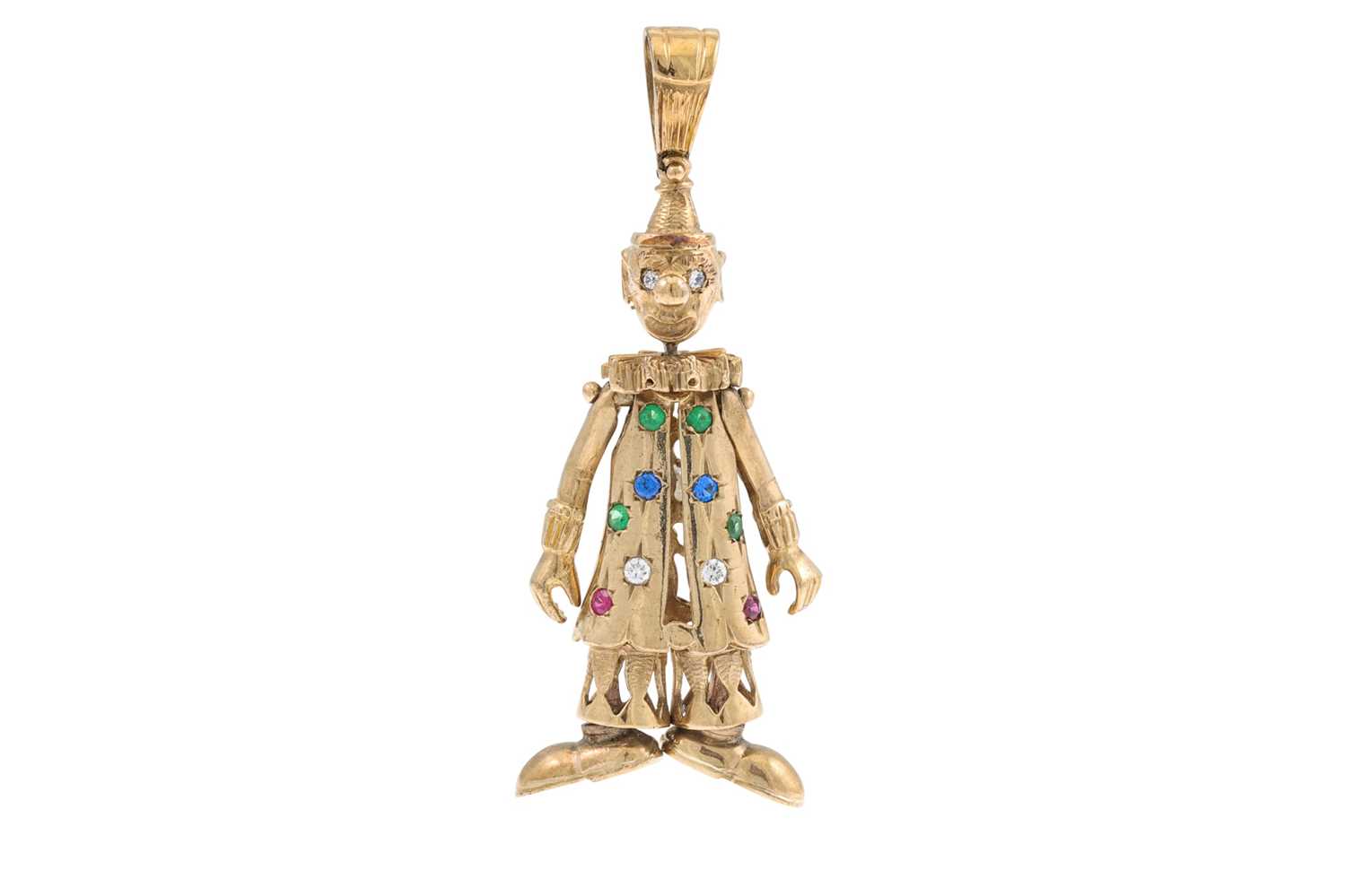 Lot 326 - A 9CT GOLD GEM SET CLOWN PENDANT, 21 g.