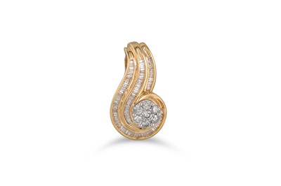 Lot 223 - A VINTAGE DIAMOND PENDANT, of scrolled form,...
