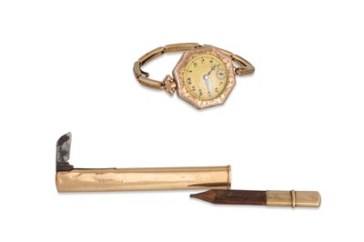 Lot 419 - AN ANTIQUE GOLD PENCIL/PEN KNIFE, together...