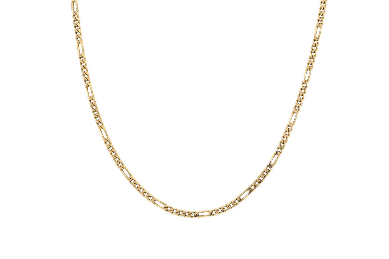 Lot 331 - A 14CT GOLD FLAT FIGARO LINK NECK CHAIN, 16 g....