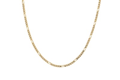 Lot 331 - A 14CT GOLD FLAT FIGARO LINK NECK CHAIN, 16 g....