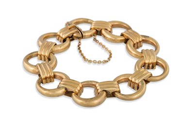 Lot 516 - A 9CT GOLD FANCY LINK BRACELET, 25 g.