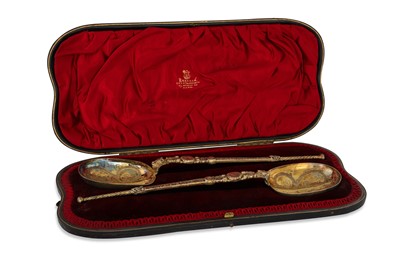 Lot 524 - A FINE LATE VICTORIAN PAIR OF SILVER GILT LONG...