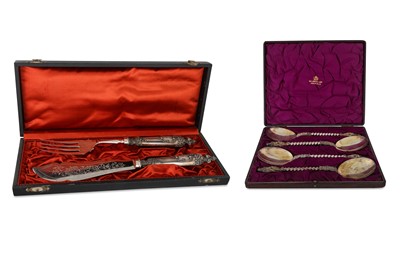 Lot 521 - A CASED PAIR OF VICTORIAN SILVER PLATED FISH...