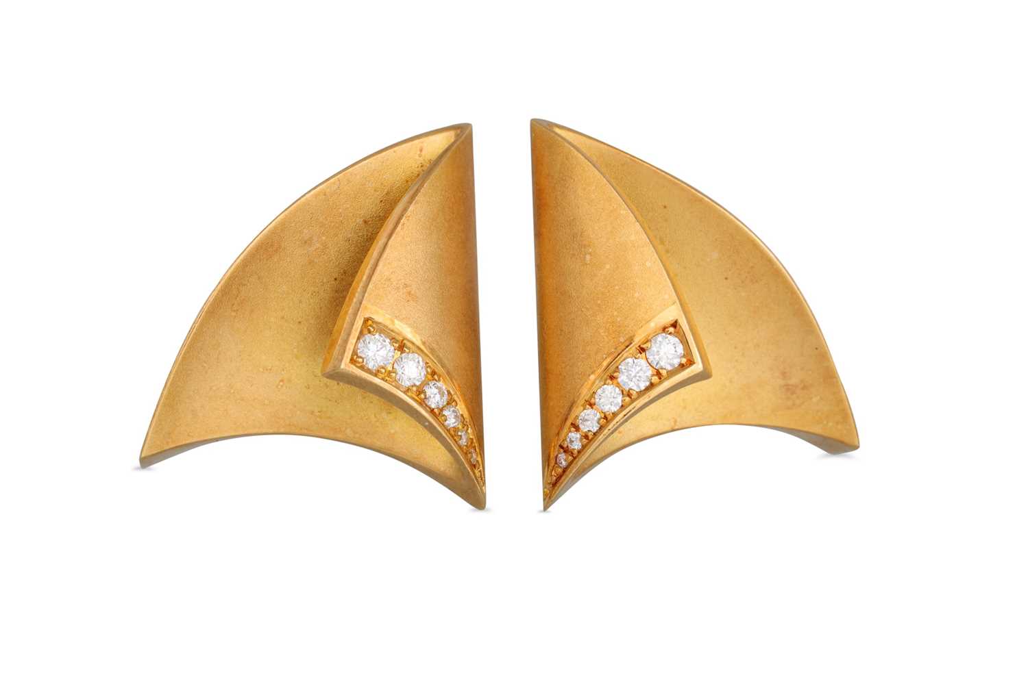 Lot 319 - A PAIR OF CONTEMPORARY 18CT BRUSHED GOLD...