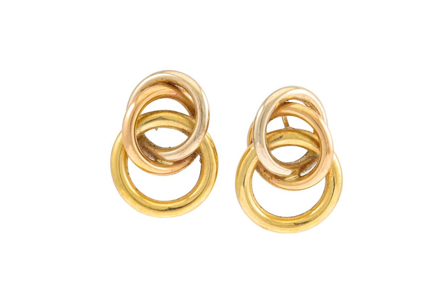 Lot 155 - A PAIR OF 18CT GOLD EARRINGS, 5.3 g.