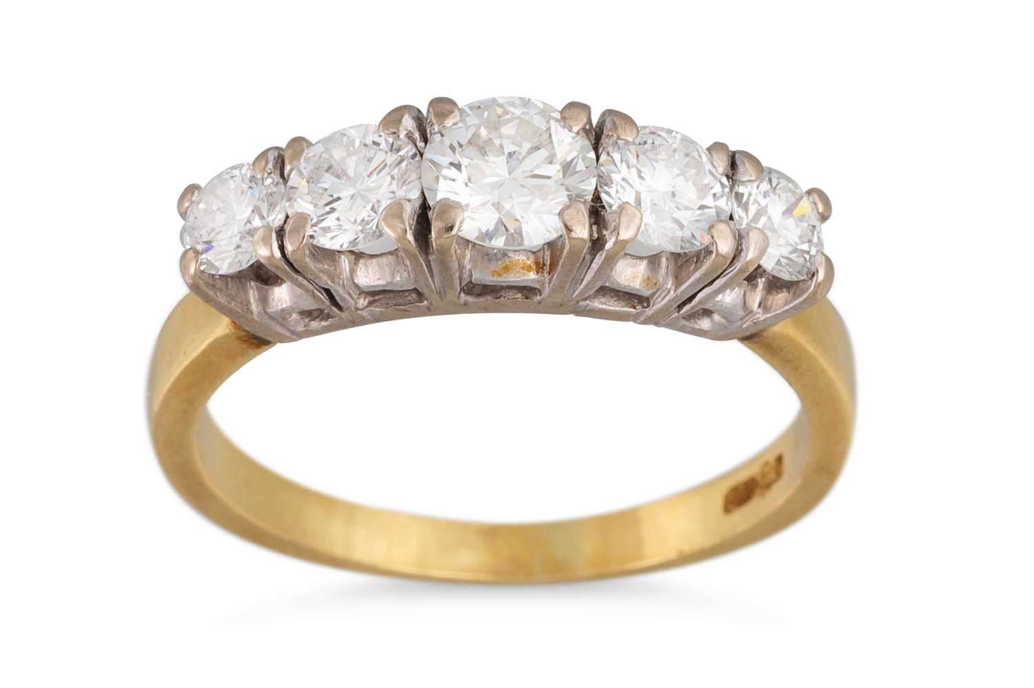 Lot 418 - A DIAMOND FIVE STONE RING, the graduated round...