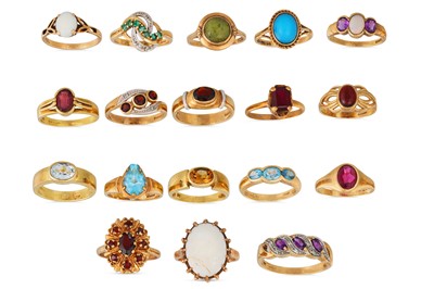Lot 233 - A COLLECTION OF GOLD RINGS, some mounted with...