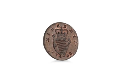 Lot 472 - A 1738 GII COPPER FARTHING IRISH HIBERNIA COIN....