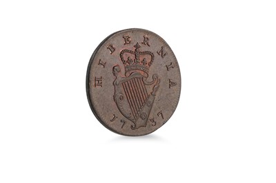 Lot 475 - A 1737 GII COPPER HALFPENNY IRISH HIBERNIA...