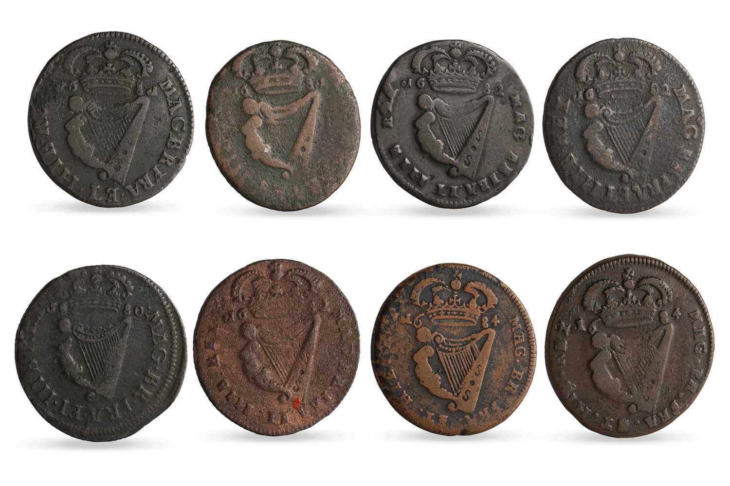 Lot 436 - A COLLECTION OF 8 X 1680/84 COPPER HALFPENNY...