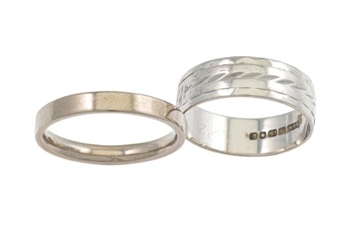 Lot 341 - TWO 18CT WHITE GOLD BAND RINGS, 8.4 g.