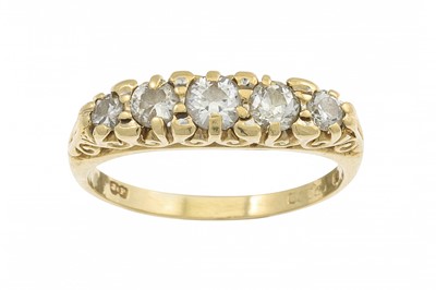 Lot 244 - AN ANTIQUE FIVE STONE DIAMOND RING, the old...