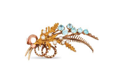 Lot 130 - A VINTAGE TOPAZ AND PEARL SPRAY BROOCH, of...