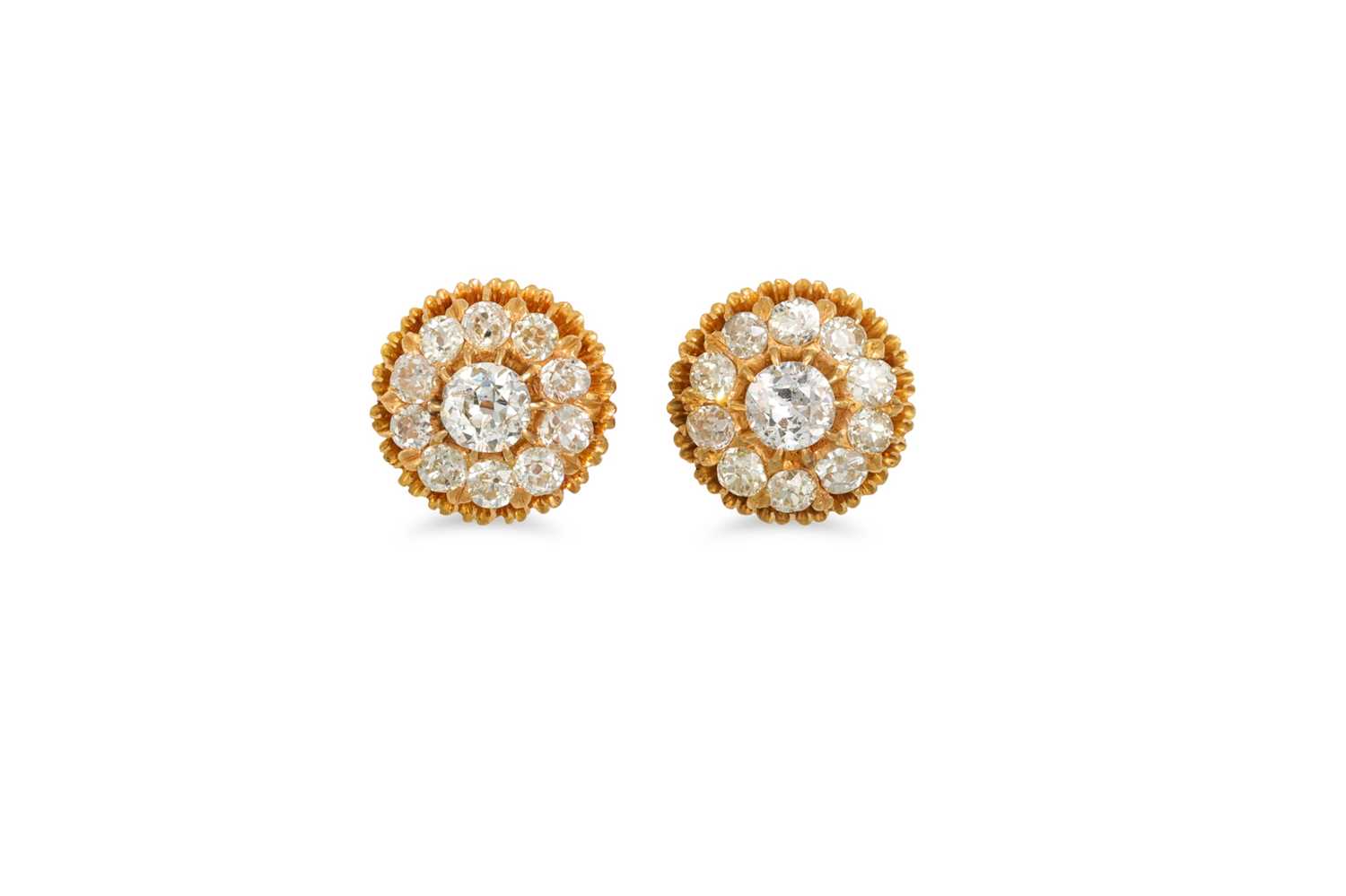 Lot 15 - A PAIR OF VINTAGE DIAMOND CLUSTER EARRINGS,...