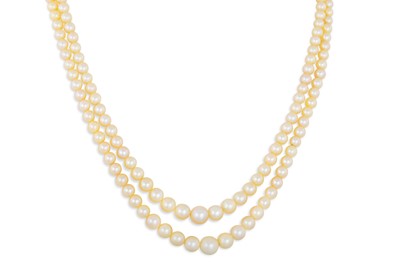 Lot 18 - A SET OF VINTAGE PEARLS, the two rows to a 9ct...