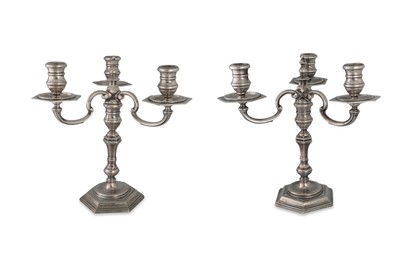 Lot 543 - A PAIR OF MODERN THREE BRANCH SILVER...