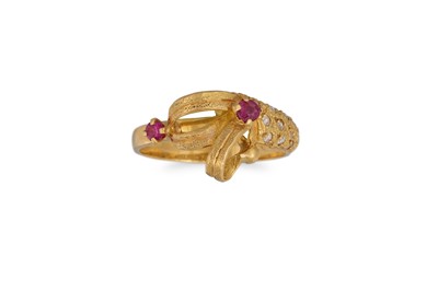 Lot 26 - A RUBY DRESS RING, mounted in gold, size O,...