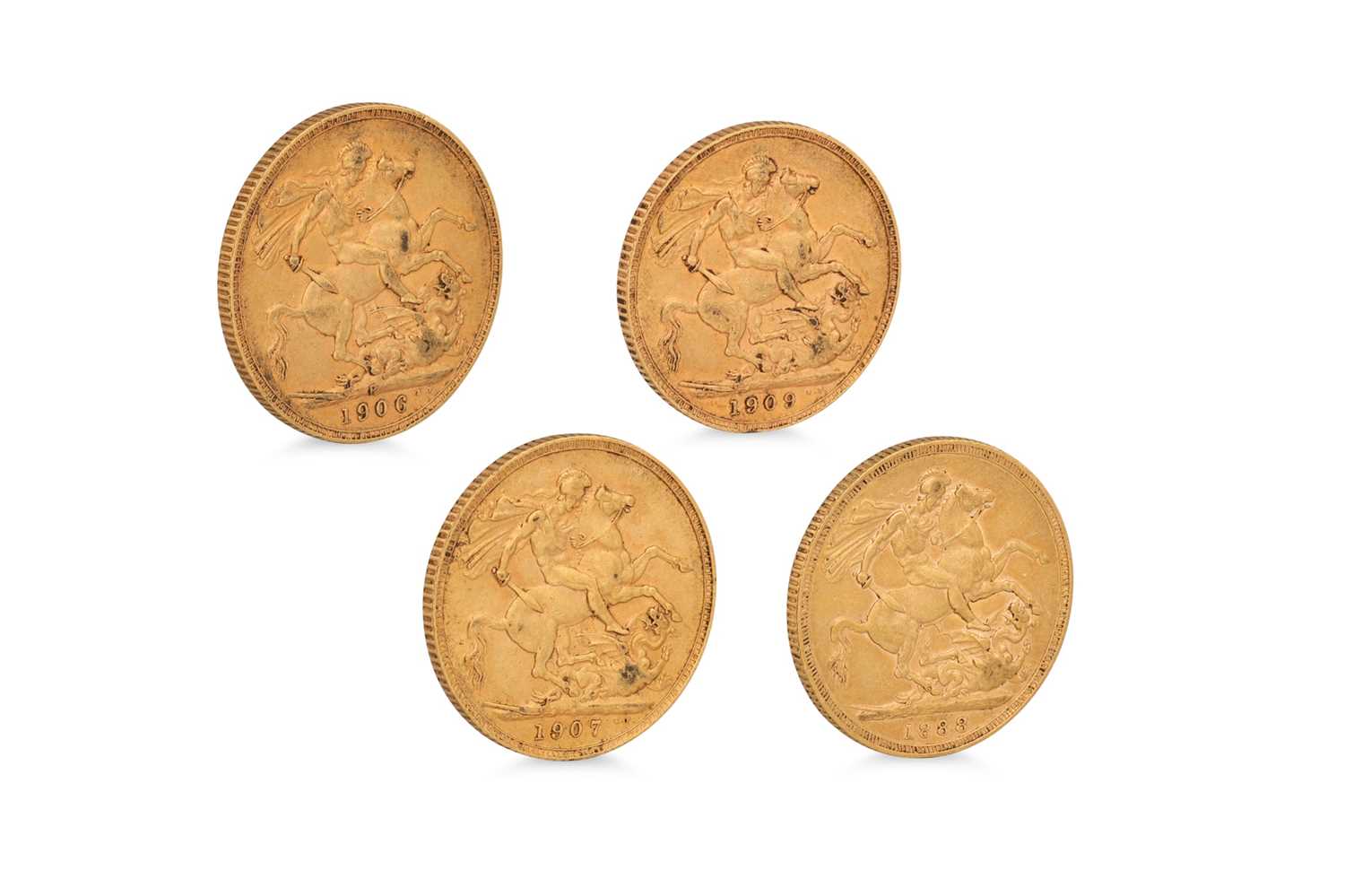 Lot 454 - FOUR FULL GOLD SOVEREIGNS, English coins...