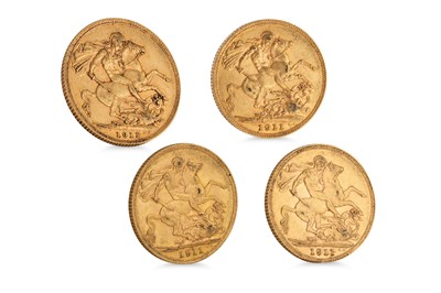 Lot 455 - FOUR FULL GOLD SOVEREIGNS, English coins...