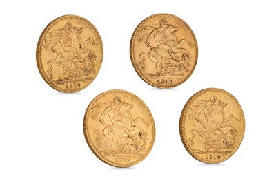 Lot 456 - FOUR FULL GOLD SOVEREIGNS, English coins...