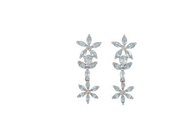 Lot 284 - A PAIR OF AQUAMARINE AND DIAMOND CLUSTER DROP...