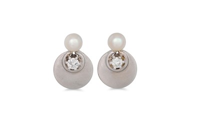 Lot 288 - A PAIR OF PEARL AND DIAMOND EARRINGS, the...