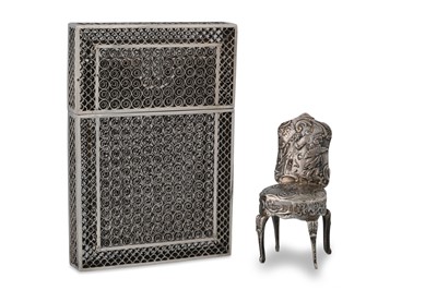 Lot 569 - AN EDWARDIAN SILVER NOVELTY CHAIR, together...