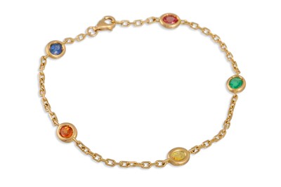 Lot 327 - A MULTI-COLOURED SAPPHIRE BRACELET, oval...