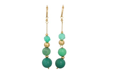 Lot 328 - A PAIR OF CHRYSOPRASE DROP EARRINGS, beaded,...