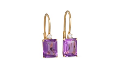 Lot 330 - A PAIR OF AMETHYST AND DIAMOND EARRINGS,...